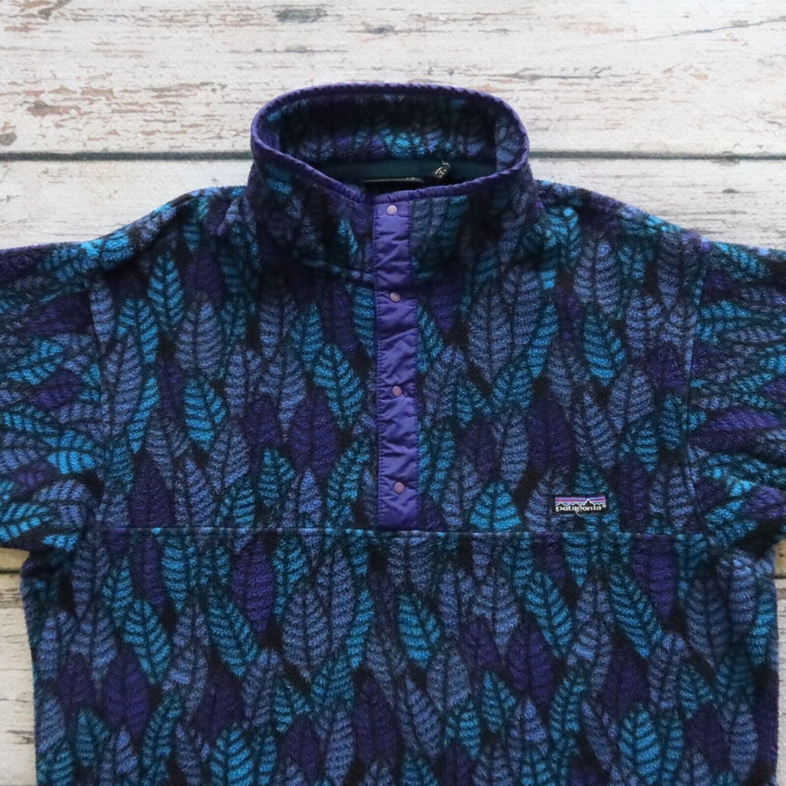 Vintage Patagonia Leaf Pattern Snap-T Fleece Pullover Made in USA Size L 85200