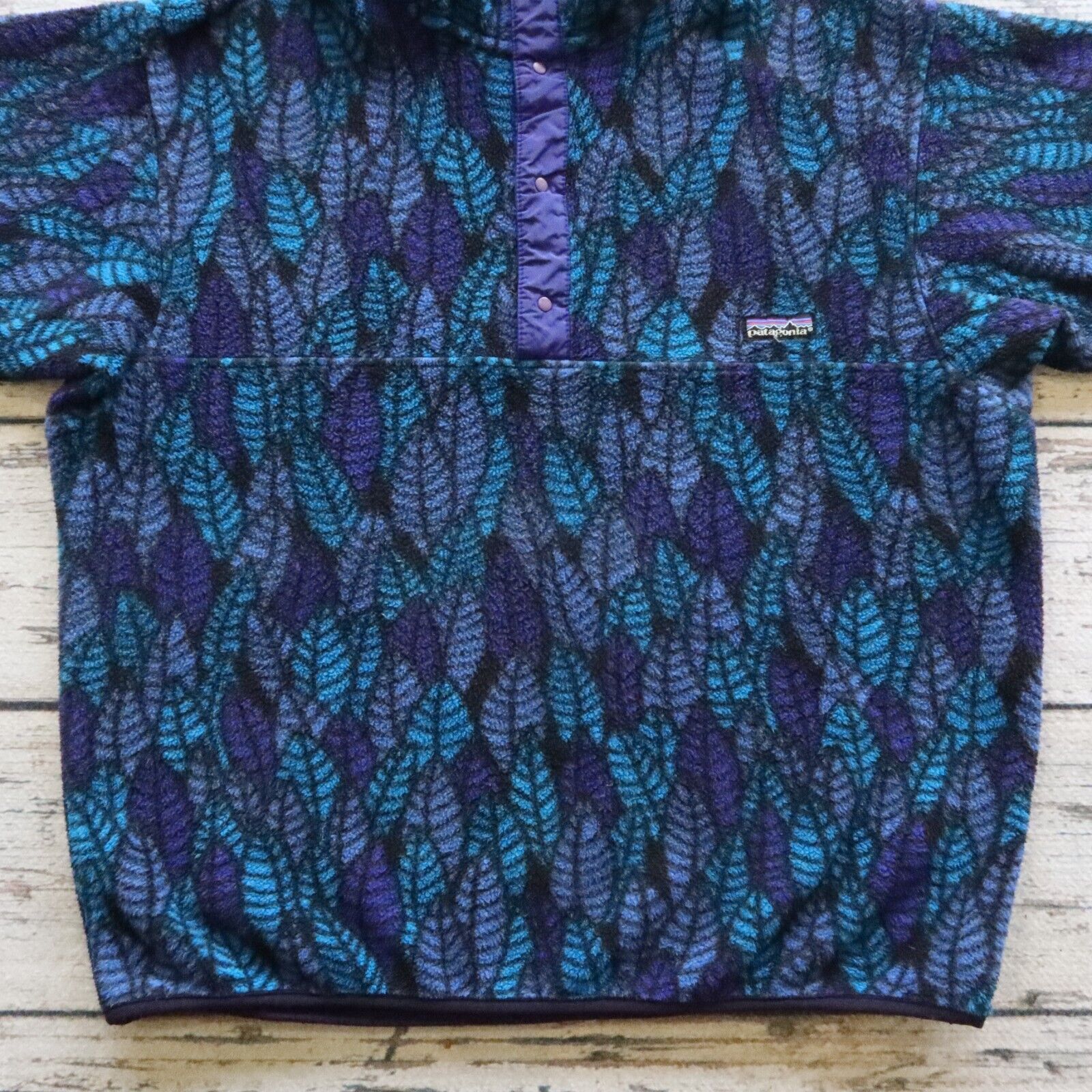 Vintage Patagonia Leaf Pattern Snap-T Fleece Pullover Made in USA Size L 85200