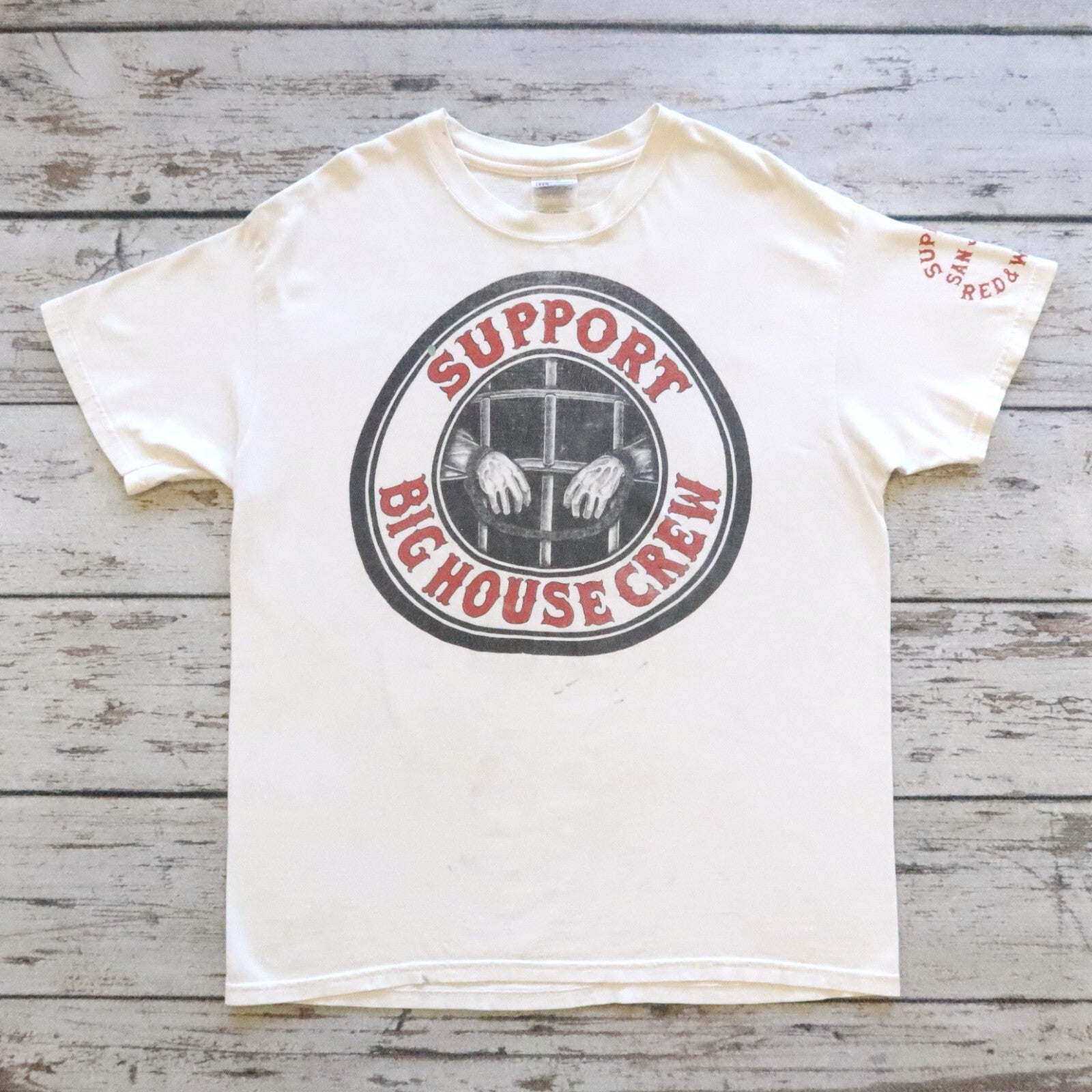 Vintage Big House Crew Support Hells Angels San Jose Red & White Tshirt 81 HA