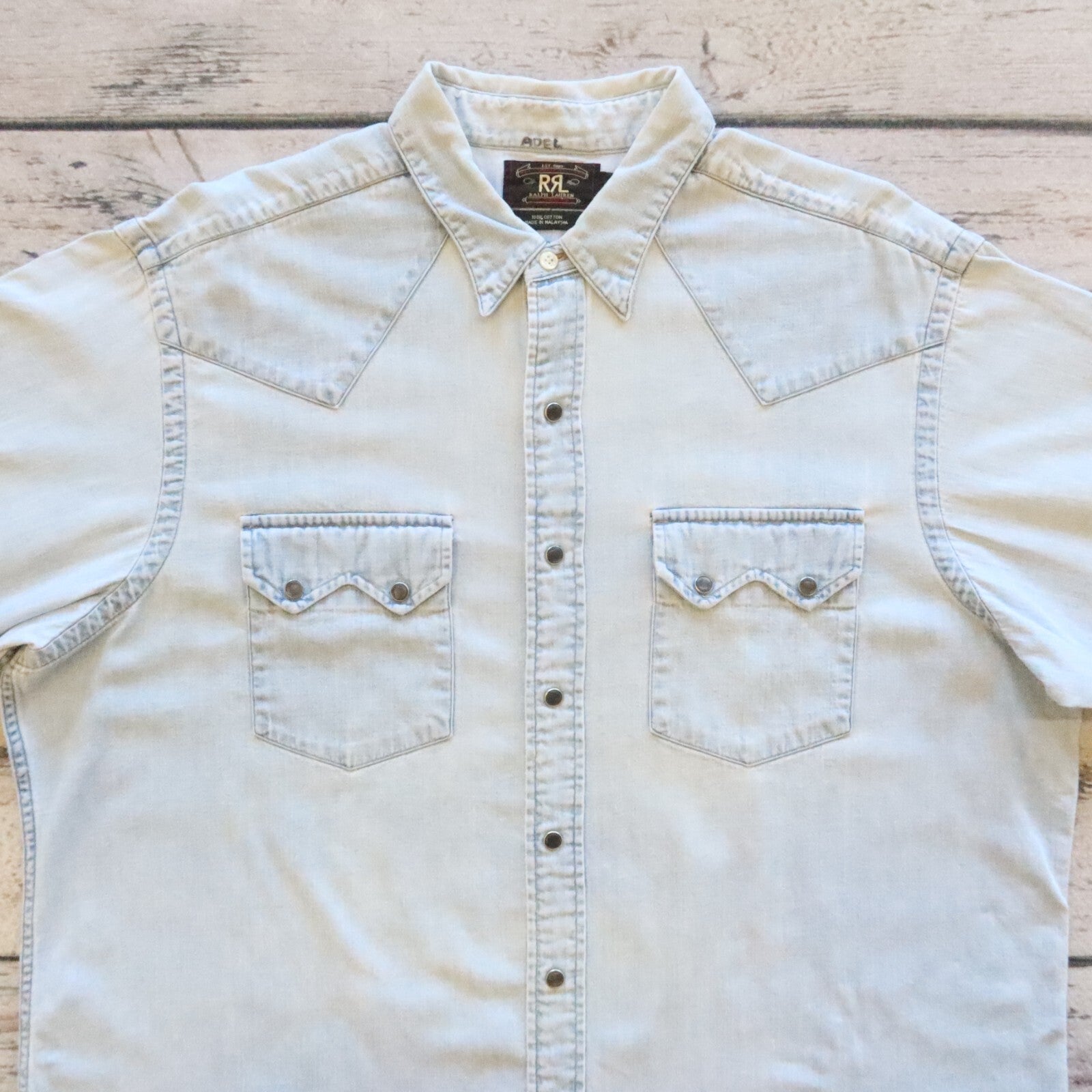 RRL Double RL Ralph Lauren Sawtooth Western Denim Shirt Size XL