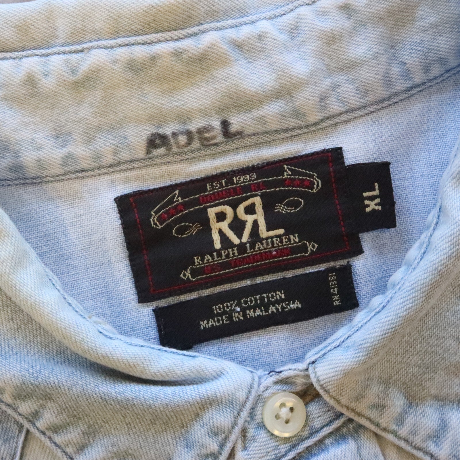 RRL Double RL Ralph Lauren Sawtooth Western Denim Shirt Size XL
