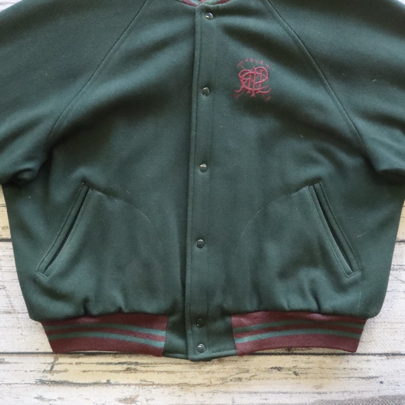 Vintage 90s Polo Ralph Lauren Crest Logo Wool Varsity Bomber Jacket Made in USA