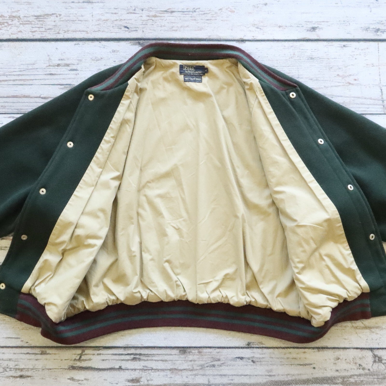 Vintage 90s Polo Ralph Lauren Crest Logo Wool Varsity Bomber Jacket Made in USA