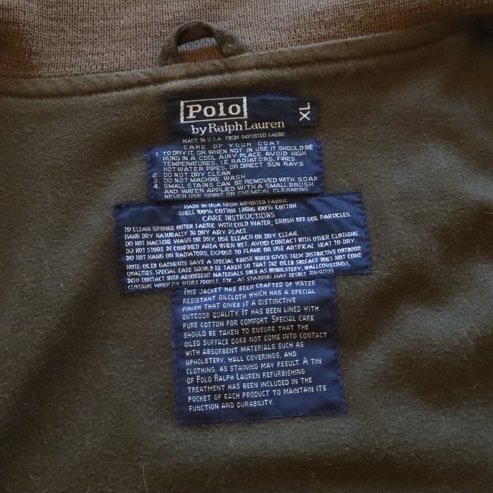 Vintage 90s Polo Ralph Lauren Waxed Tanker Jacket Size XL Made in USA Military