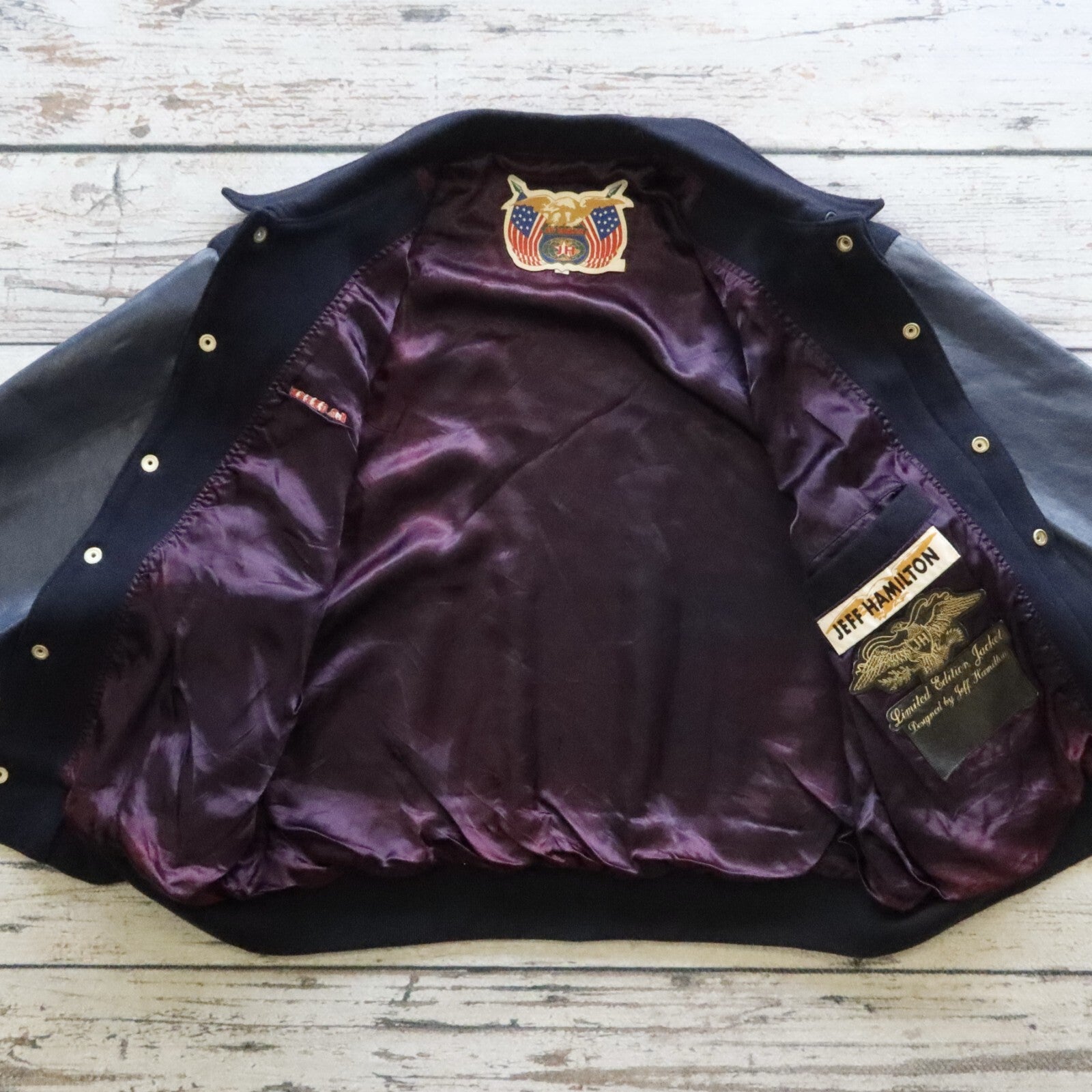 Vintage 90s Jeff Hamilton Ford Cosworth Leather Wool Varsity Jacket