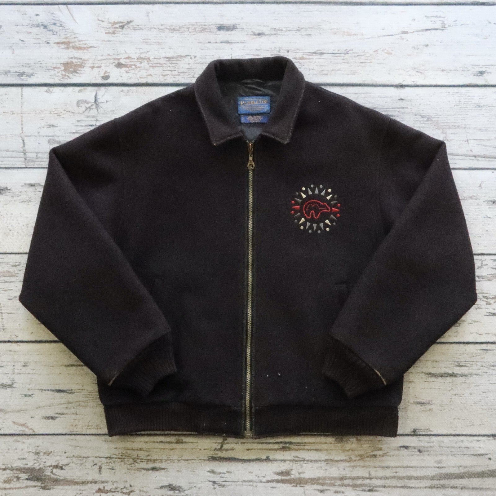 Vintage Pendleton High Grade Western Wear Black Bear Wool Jacket Made in USA