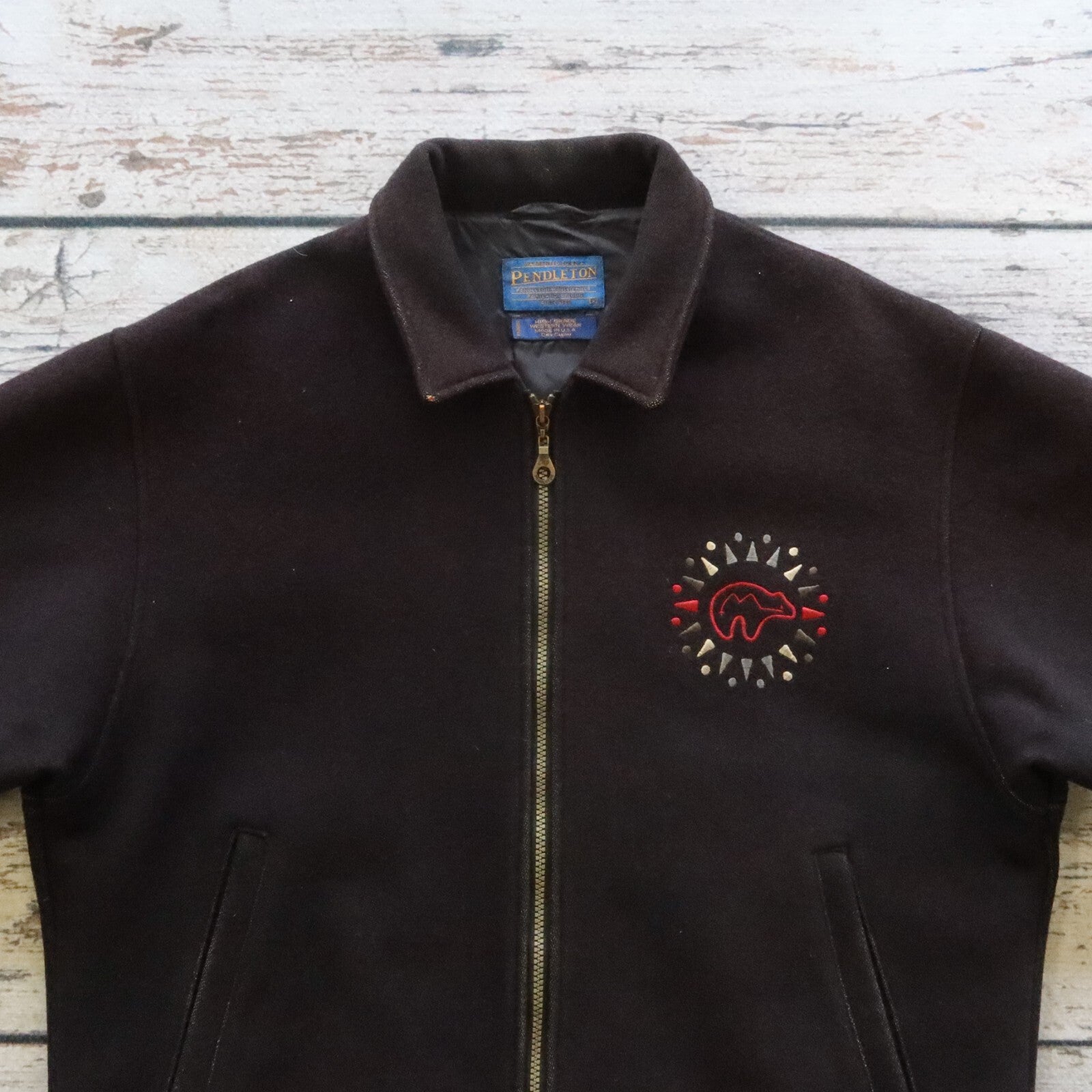 Vintage Pendleton High Grade Western Wear Black Bear Wool Jacket Made in USA