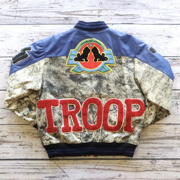Vintage 80s Troop Leather Varsity Bomber Jacket Rare