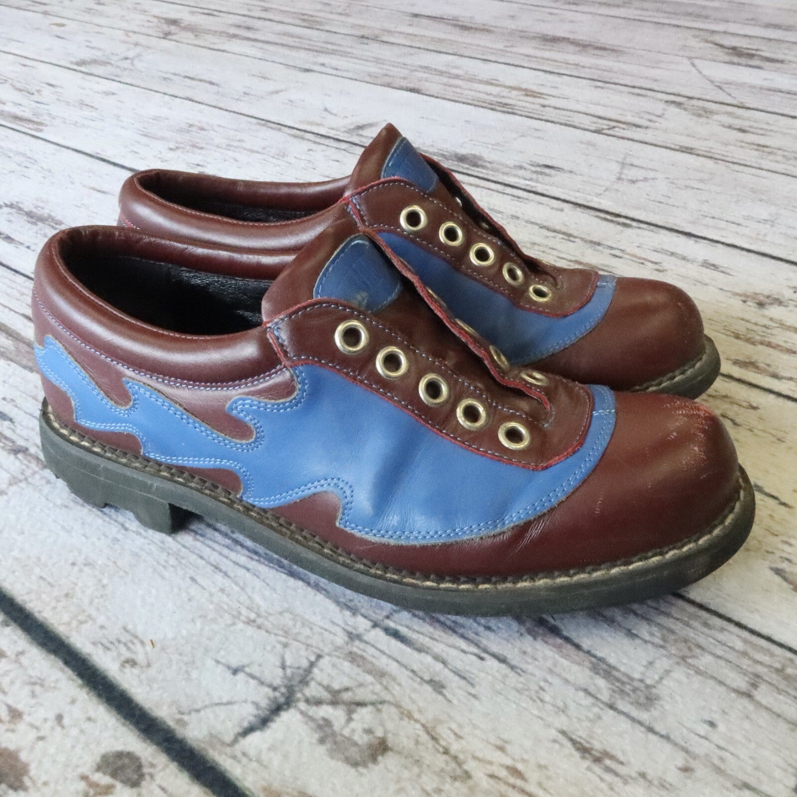 Vintage John Fluevog Flame Leather Derby Shoes Size 10